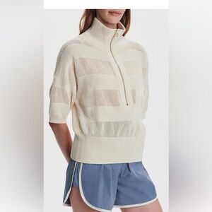 Varley Kembria Mesh Cream Half-Zip Short Sleeve knit top Small